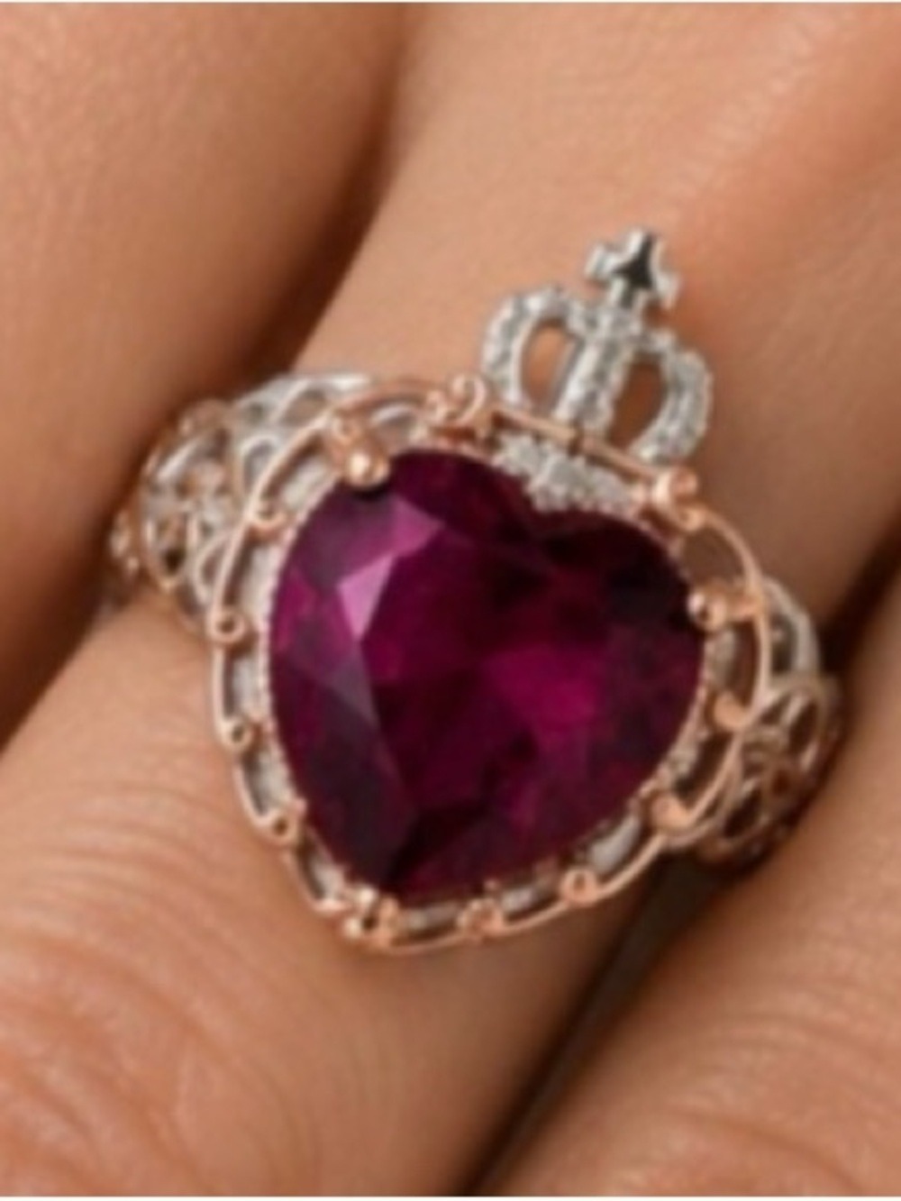 JTV Amethyst Purple Heart Crown Ring, 10 925 Silver, Rose Gold, Gold